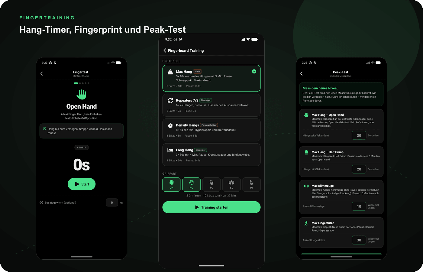 CragFit Fingerkrafttest, Fingerboard-Training und Peak-Test