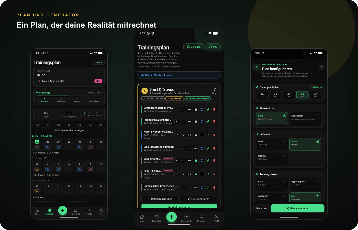 CragFit Trainingsplan, Plan-Generator und Saisonplanung